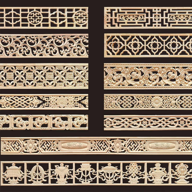 corniche bois sculptée décoration murale moulure artisanale motif floral meuble traditionnel chinois