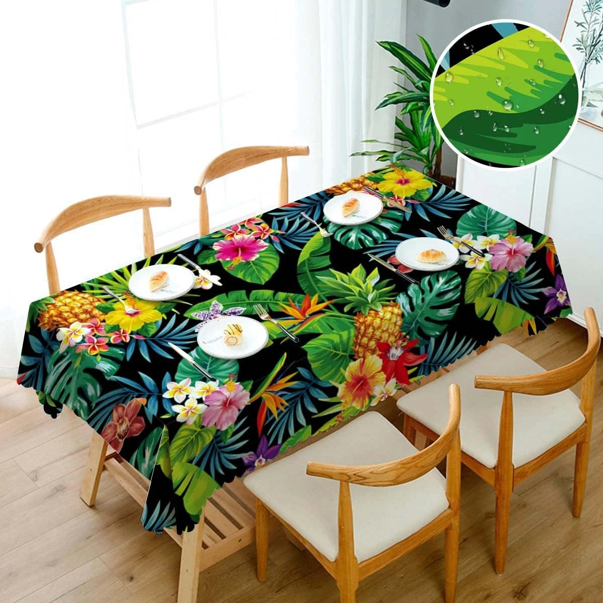 Nappe Rectangle Polyester Imperméable Feuillage Tropical pour Table