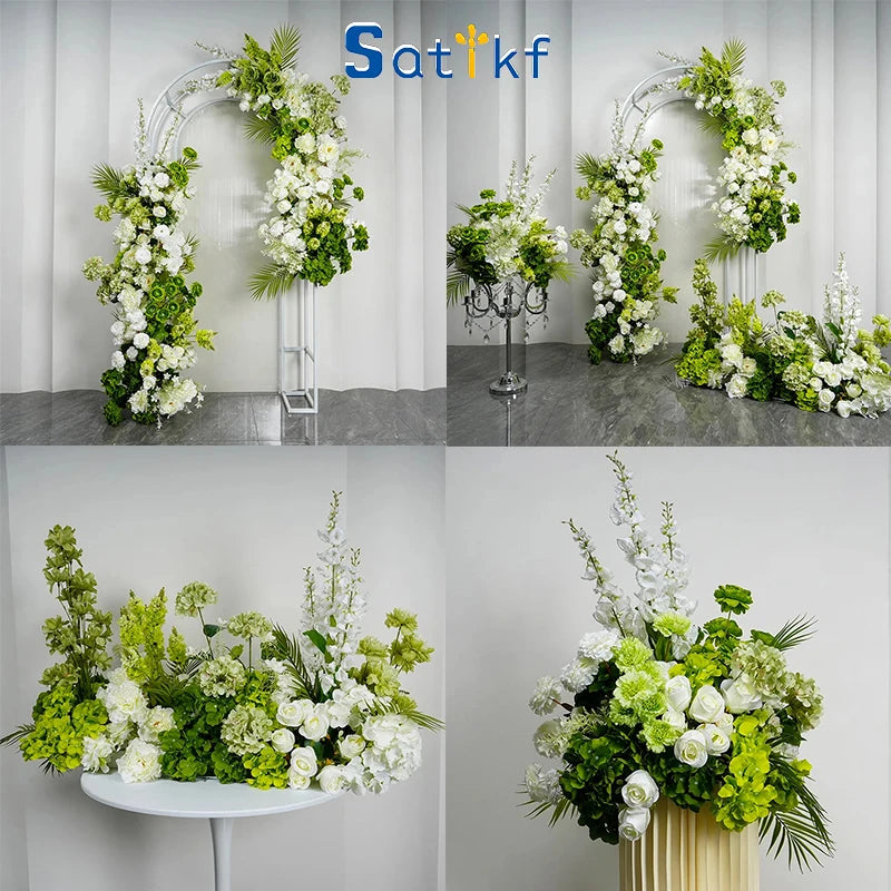 décoration florale arche vert roses hortensias delphiniums mariage romantique extérieur événement festive
