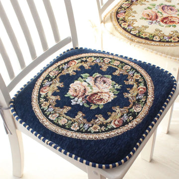 coussin chaise floral brodé rouge vert beige coton imperméable ruban fixation