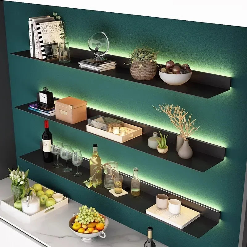étagère murale moderne métal noir fixée mur adhésif unique niveau salon multifonctionnelle