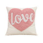 housse coussin brodée velours coton motif cœur relief rose décoration maison valentin 45x45cm