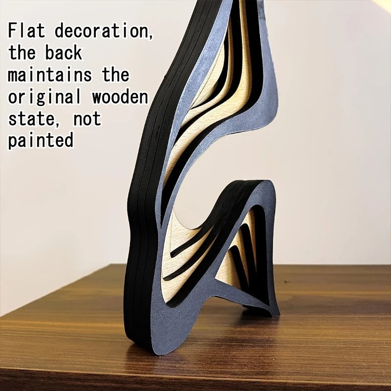 sculpture bois moderne abstraite rayures horizontales noir beige décoration intérieure épurée minimaliste