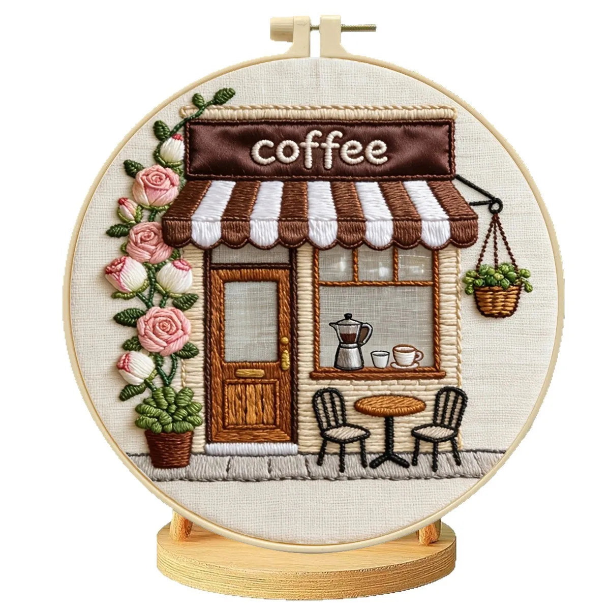 broderie coton marron blanc rose vert motif fleurs artisanal semi finis décoration