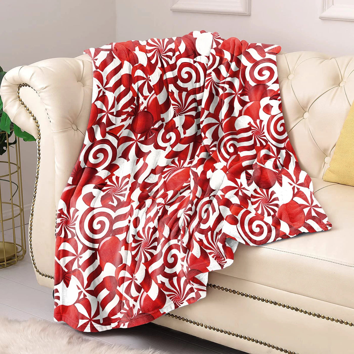 couverture polaire noël rouge blanche motifs flocons pères noel hiver moderne portable hospitalière festive