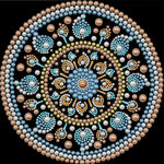 tableau décoratif mandala bleu blanc doré rose vert jaune violet orange contemporain 25x25cm