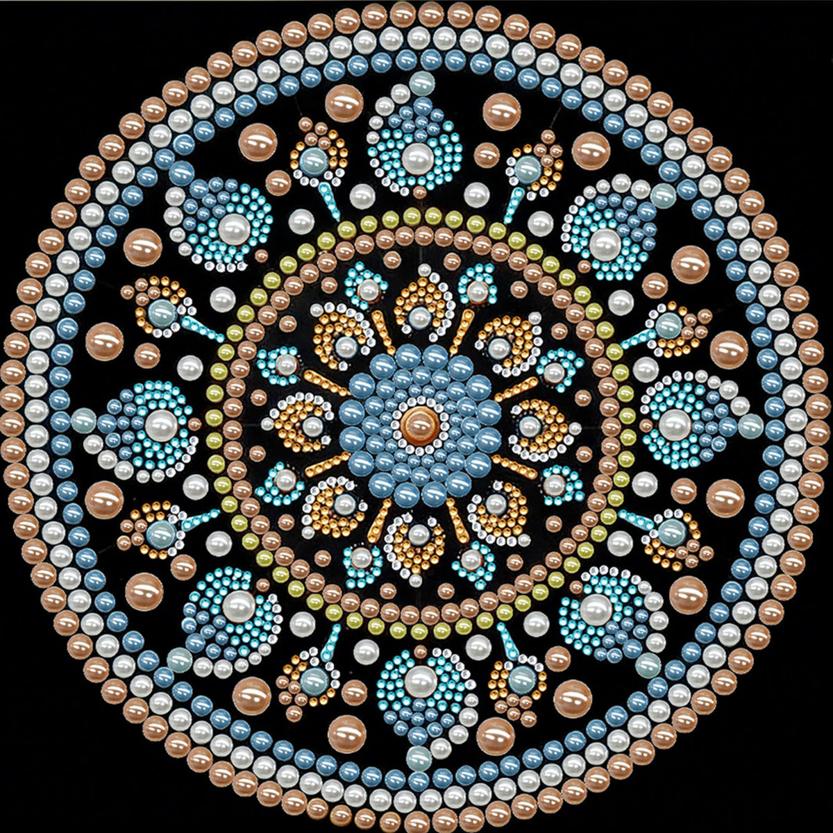 tableau décoratif mandala bleu blanc doré rose vert jaune violet orange contemporain 25x25cm