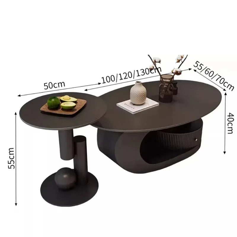 table basse ovale bois gris moderne meuble salon minimaliste tiroir rangement maison