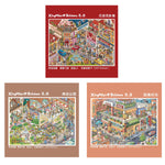 sticker 3d grande taille scène urbaine personnages bâtiments voiture illustration colorée enfants jouet