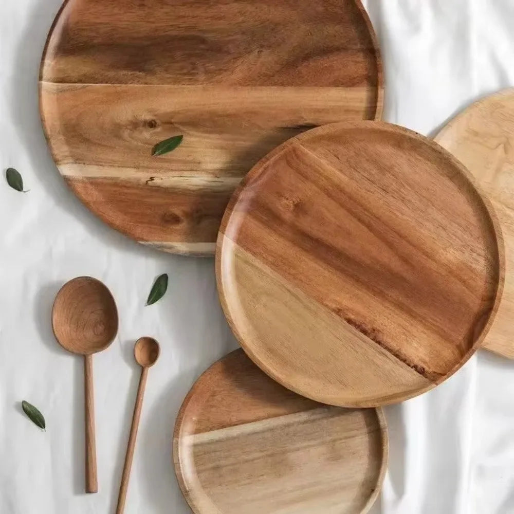 assiettes bois naturel rustique nourriture diamètre 13cm 15cm 20cm 25cm 29.5cm 35cm 38cm