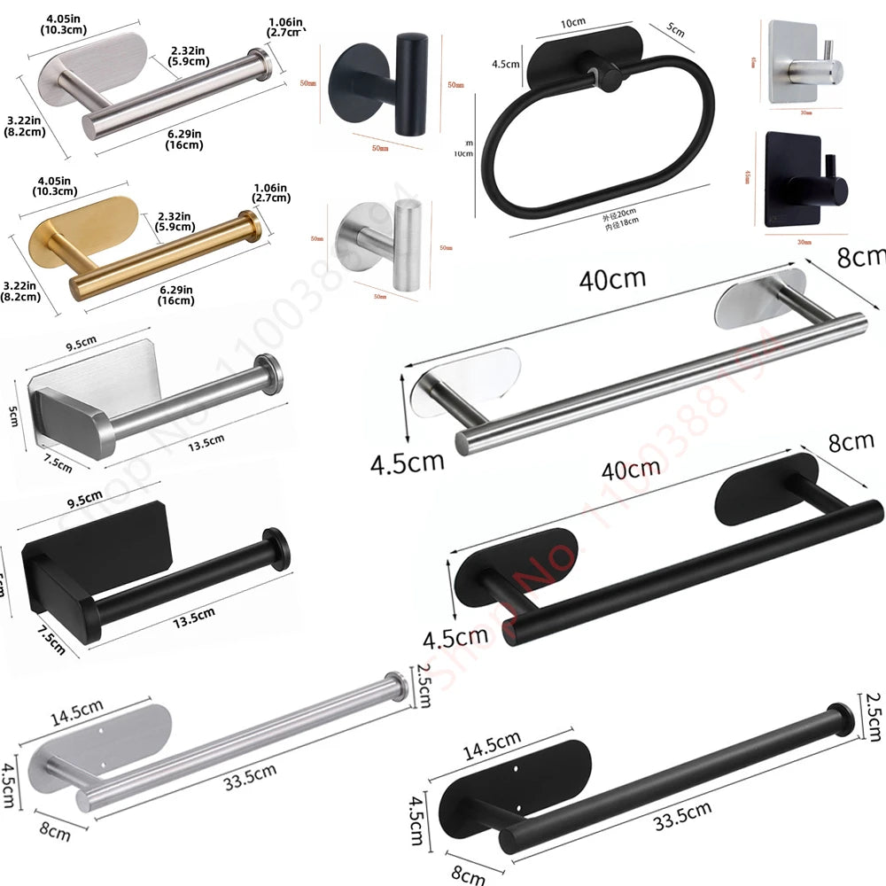 porte serviettes adhésifs salle bain cuisine toilette noir argent support rouleaux papier essuie mains