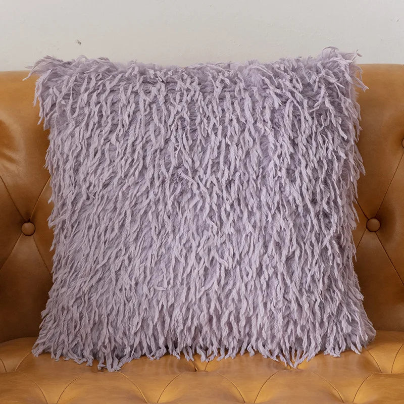coussins polyester solides modernes noir gris beige violet blanc opaques texture frisée fixés