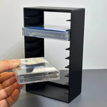 rangement cassettes audio noir boîte plastique opaque boitiers transparents modernes salon.storage organizer