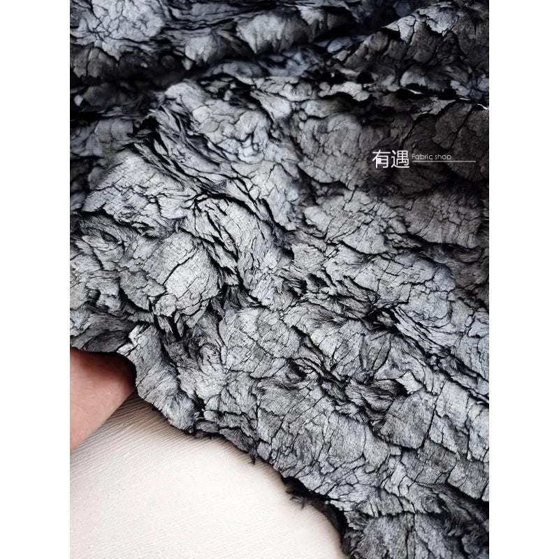 tissu polyester gris naturel texturé écorce rugueux protection uv 160cm bricolage matériaux