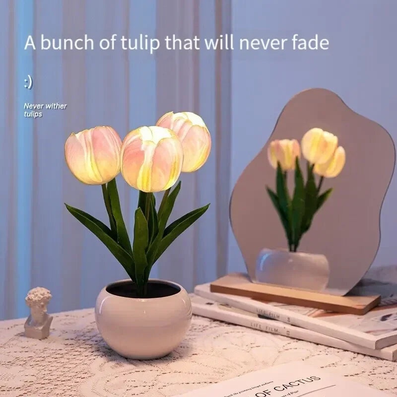 lampe table tulipes fleurs simulateur rose blanche moderne minimaliste chambre décoration