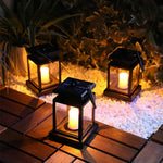 lanterne solaire décorative vintage rustique lumière jaune imitation flamme bougieextérieur ambiance camping jardin decoration