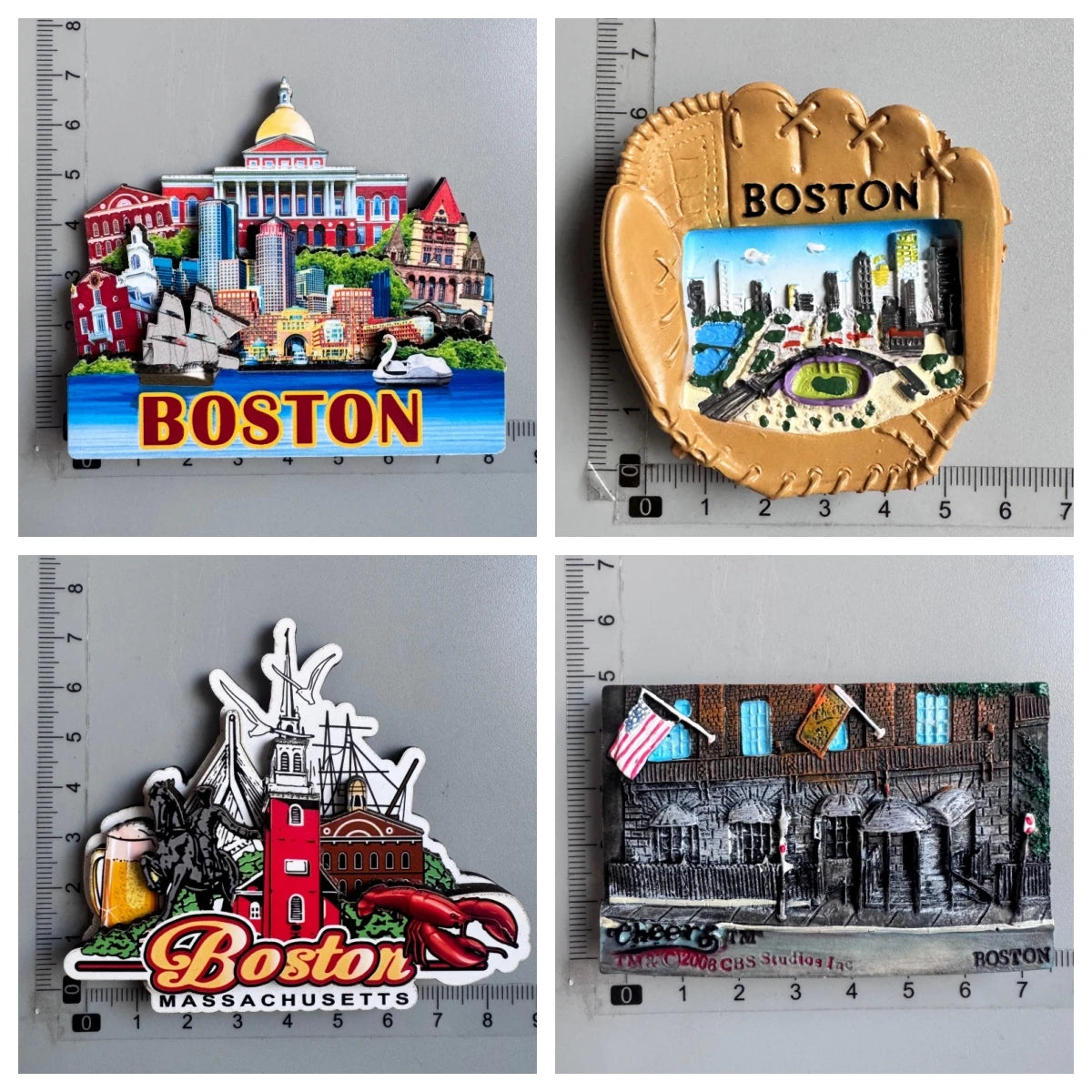 aimants réfrigérateur boston souvenirs multicolores buildings bateau homard bière drapeau américain