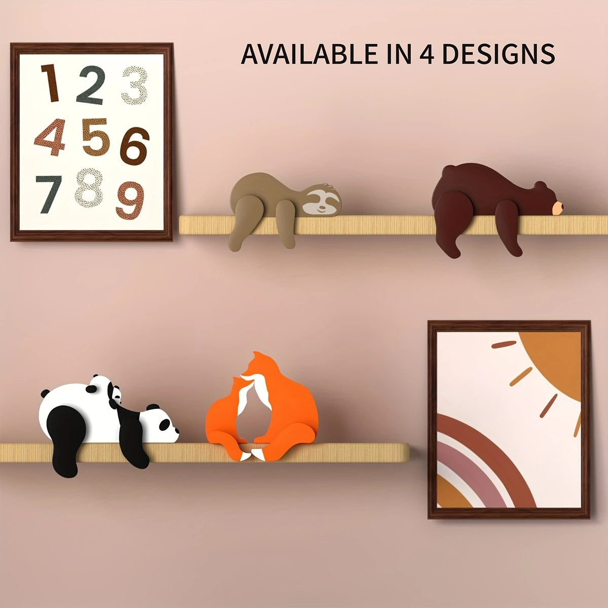 support mural porte clés animal panda renard ours noir blanc moderne minimaliste adhésif
