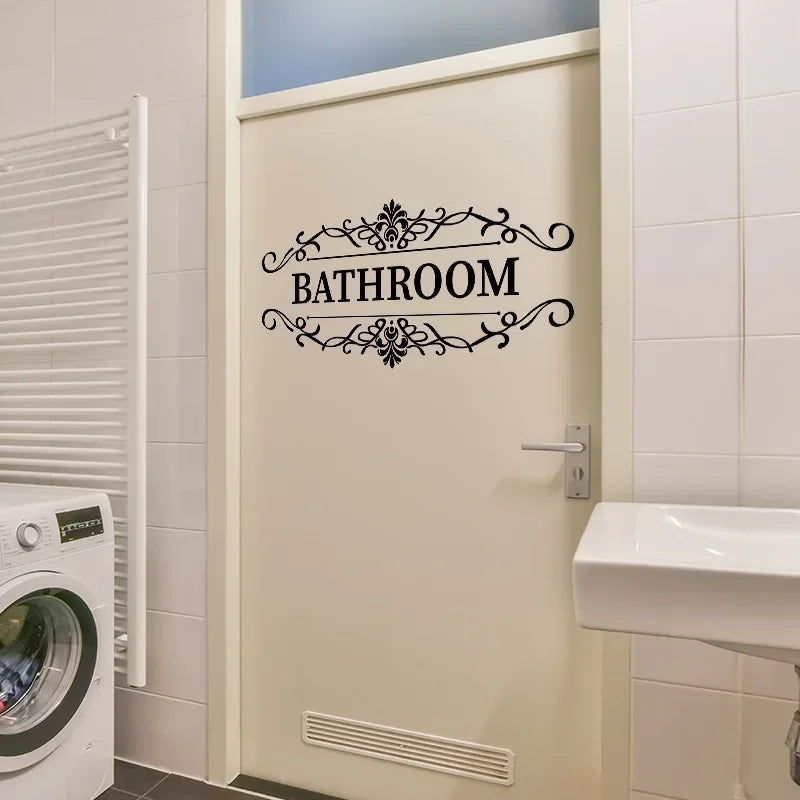 autocollants mural ornements floraux texte bathroom toilet adhésif classique vintage chambre salle bains porte