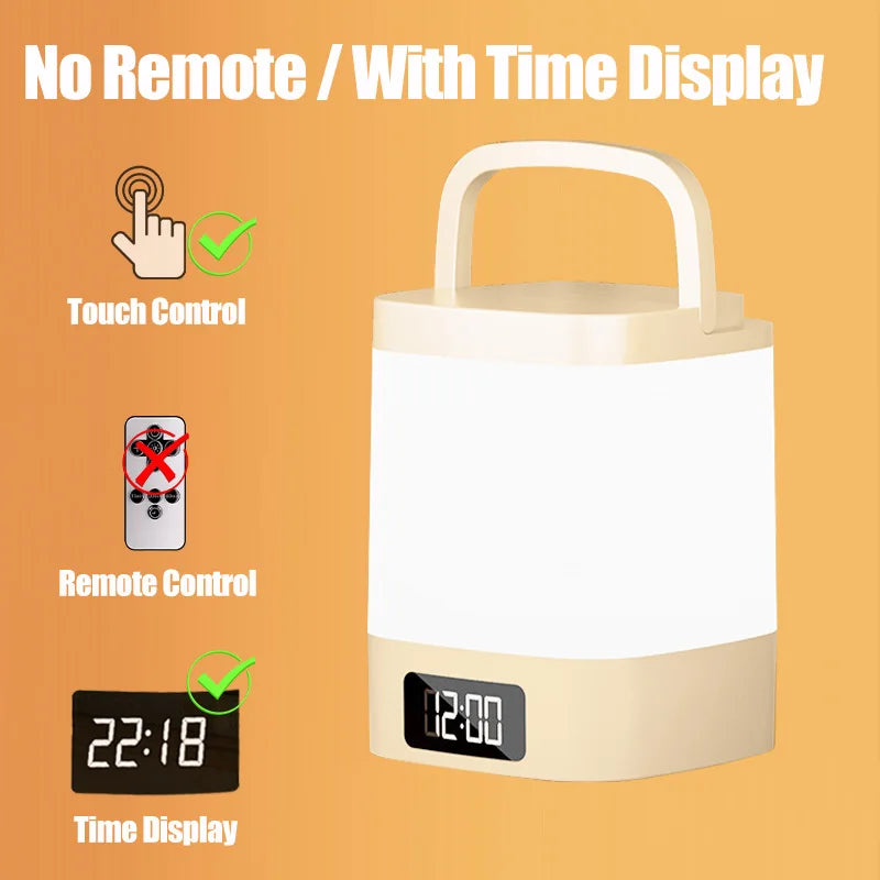 lampe chevet rechargeable led beige blanche ombre douce minimaliste affichage heure télécommande port usb