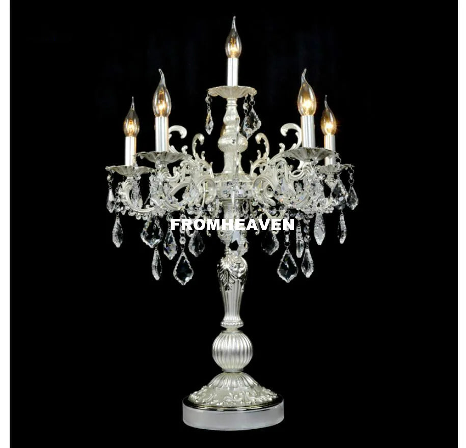 lampe poser or argent ornements baroques cristal led classique baroque
