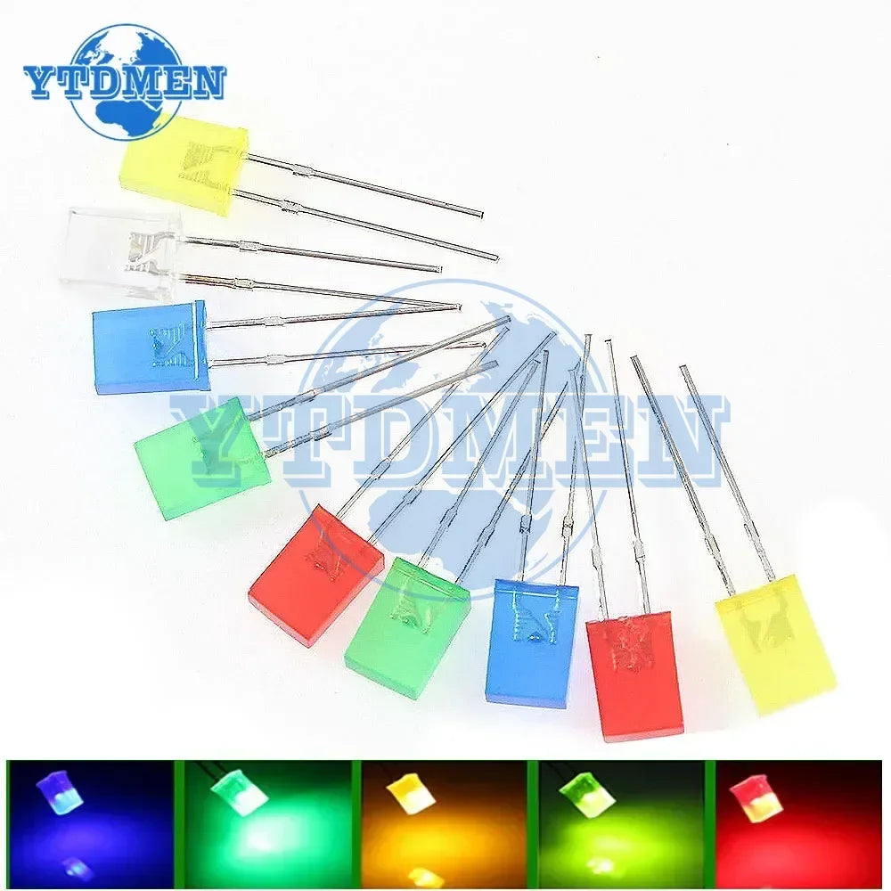 diodes led rouges vertes bleues jaunes kit 100 pieces 2x5x7mm transparentes électronique diy proyectos