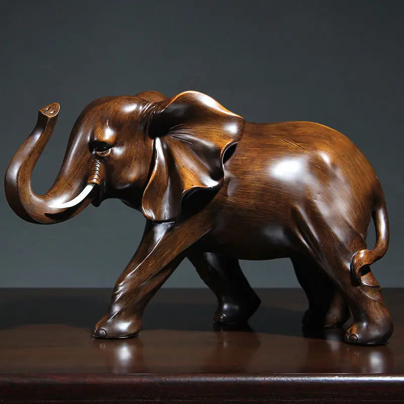 statuette éléphant résine marron foncé sculptée relief décorative maison réaliste
