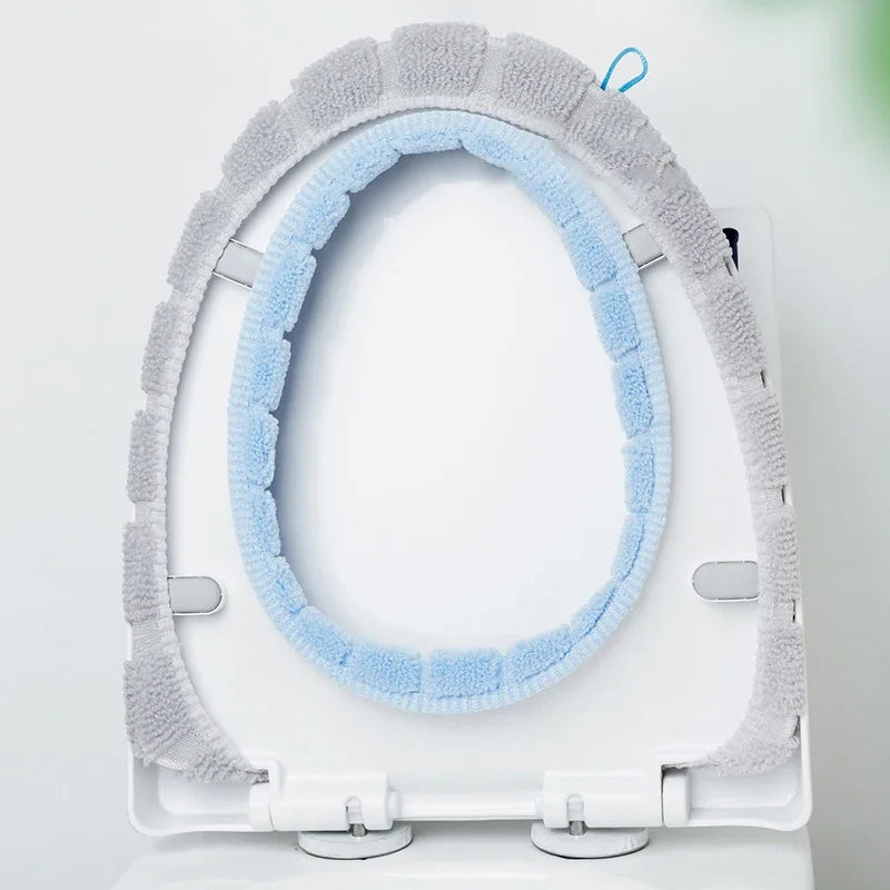 coussin toilette portable gris bleu vert rose rayures doux confortable poignée élastique