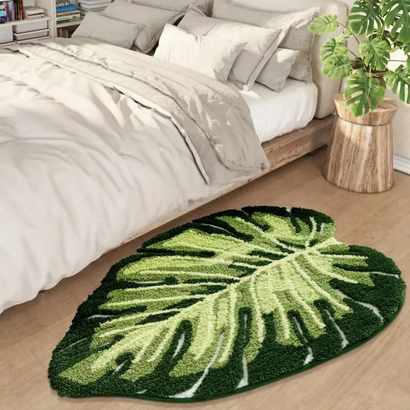 tapis bain vert feuilles moderne coton absorbant antidérapant doux 60cm machine lavable