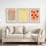 decoration murale moderne affiches fleurs stylisees Los Angeles Berlin Amsterdam chambre salon
