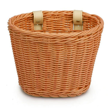panier vélo tressé naturel rose blanc clips métalliques traditionnel fixe avant sac transport enfant