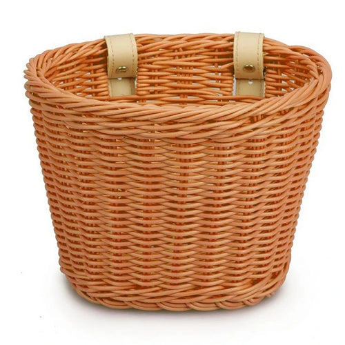 panier vélo tressé naturel rose blanc clips métalliques traditionnel fixe avant sac transport enfant