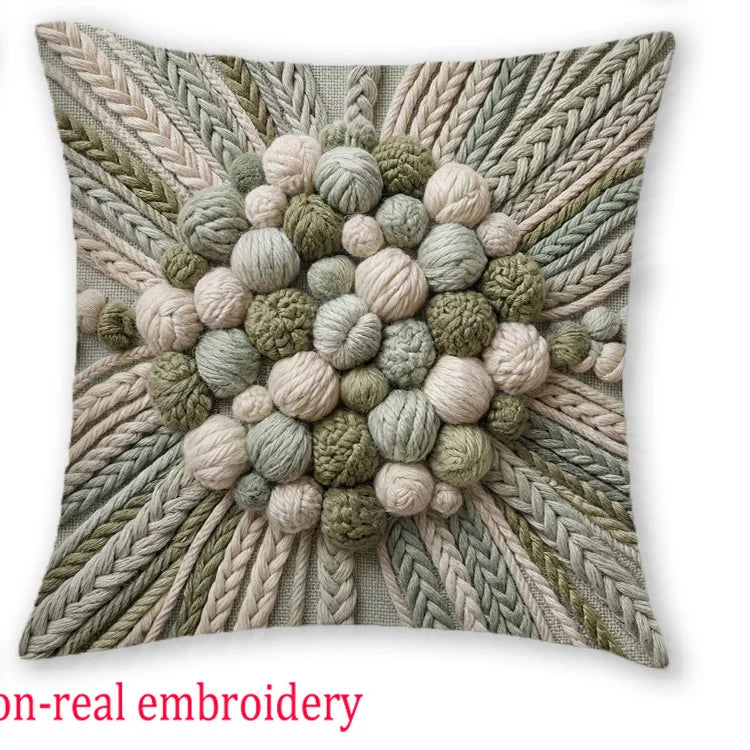 taies d'oreiller décoratives vertes artisanal motifs tissés brodés 40x40cm 45x45cm 50x50cm 60x60cm