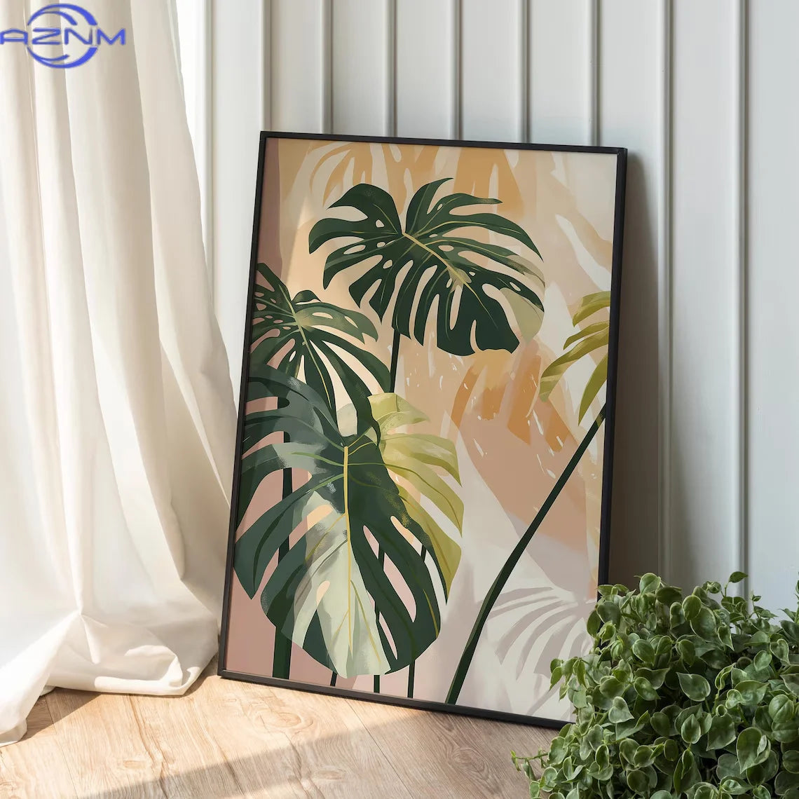 tableaux abstraits modernes toile feuilles tropicales vert beige 30x40cm 40x60cm 50x70cm minimaliste sans cadre