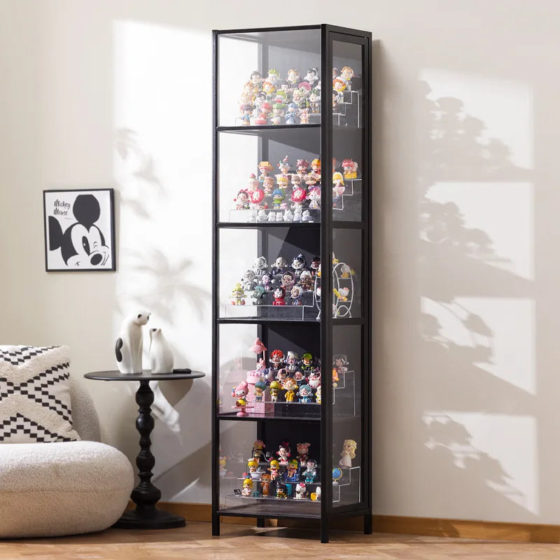 présentoir rangement étagère vitrée moderne noir transparent compartiments 120L capacité