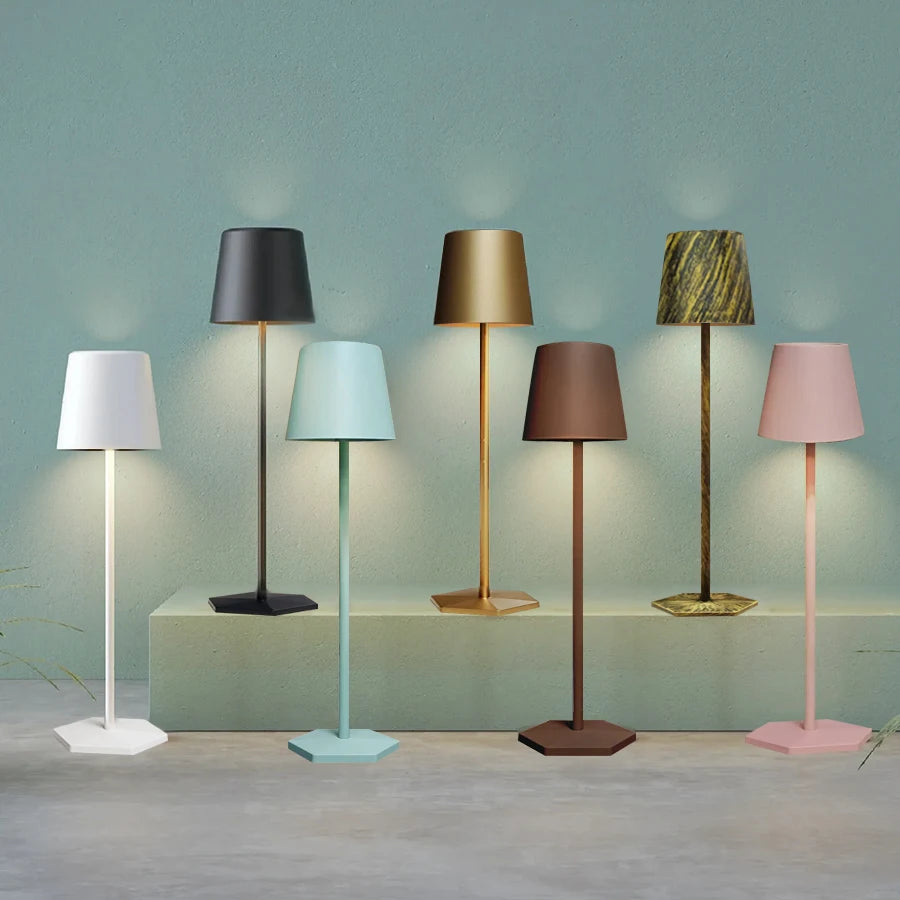 lampe table led rechargeable sans fil veilleuse tactile moderne noir bleu clair doré marron