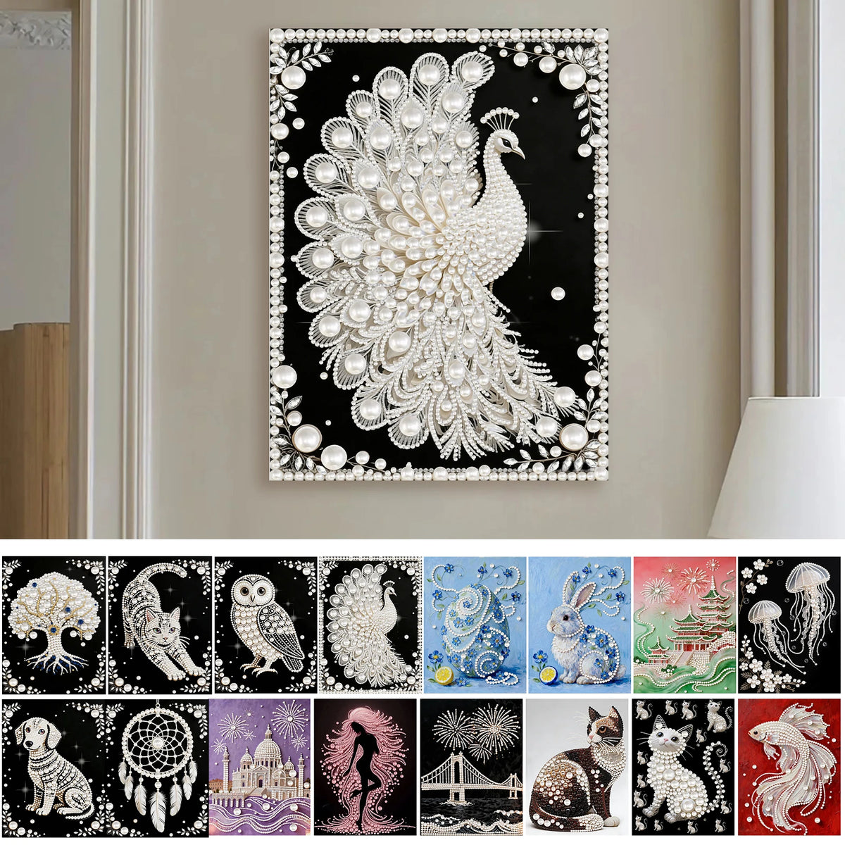 tableau décoratif fleurs animaux stylisés noir blanc bleu jaune vert contemporain intérieur fixe cadre