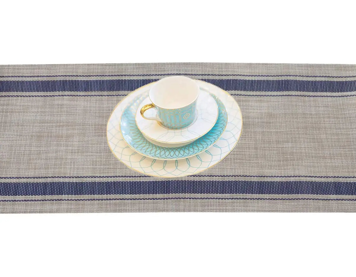 nappe rectangulaire rayée beige bleu marine tissée pvc facile nettoyage intérieur extérieur maison
