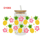 autocollants décoration diy fruits fleurs transparent tropical bouteille verre couvercle paille