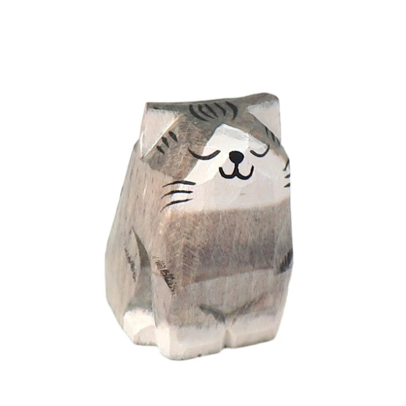 statue animale bois figurine bleu rose motif floral minimaliste yeux stylisés petite deco