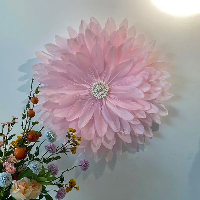 décoration murale fleurs artificielles rose clair moderne feuilles papier métal