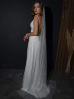 voile mariée blanc paillettes dorées classique bride prom wedding romantique original bohème trendy