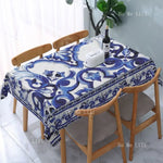 nappe rectangulaire motif floral baroque blanc bleu violet décoration table classique élégant polyester coton