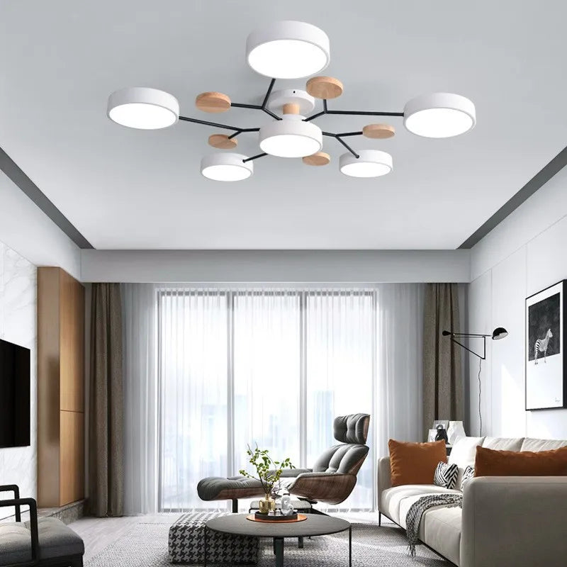 plafonnier led moderne vert blanc gris bois clair circulaire métallique scandinave éclairage intérieur