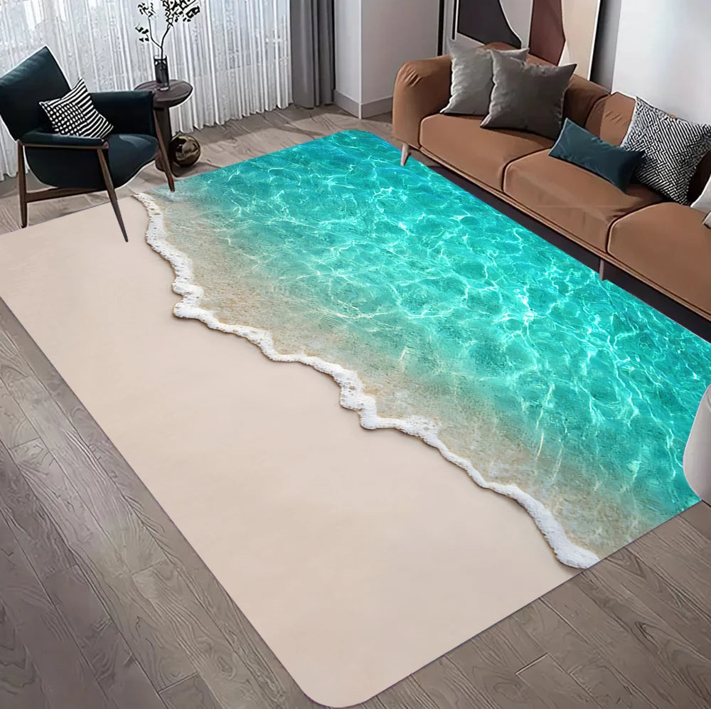tapis moderne microfibre ondulations eau turquoise bleu vert noir salon chambre
