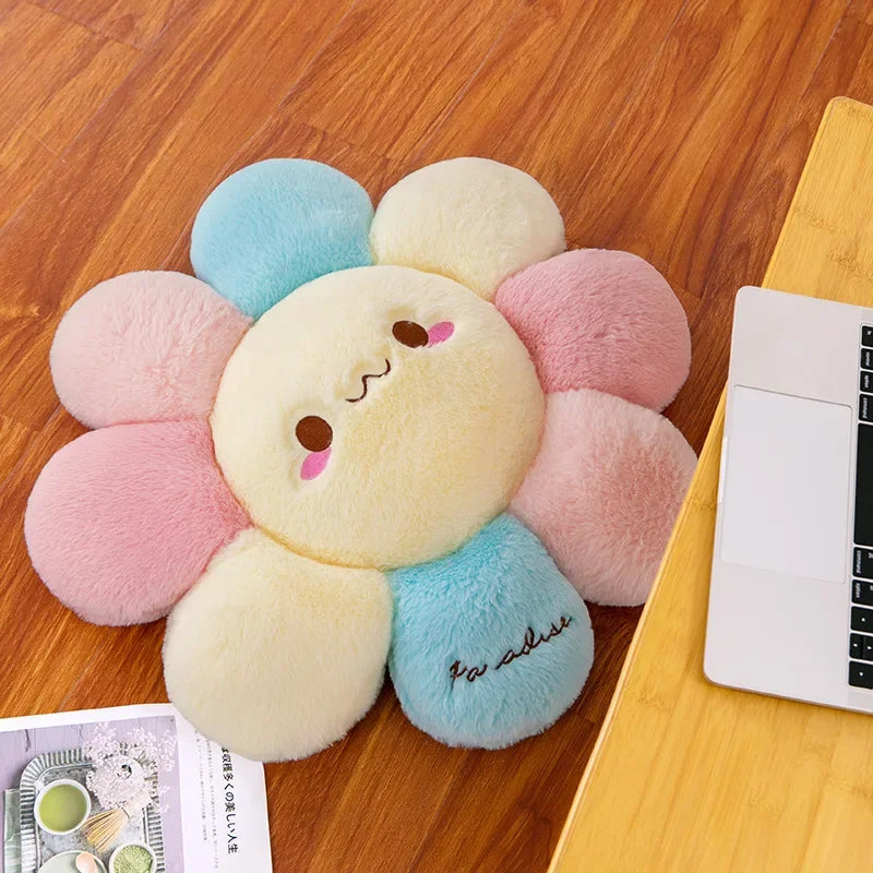 coussin kawaii peluche rose bleu jaune doux brodé tournesol 40cm imperméable mémoire anti décubitus