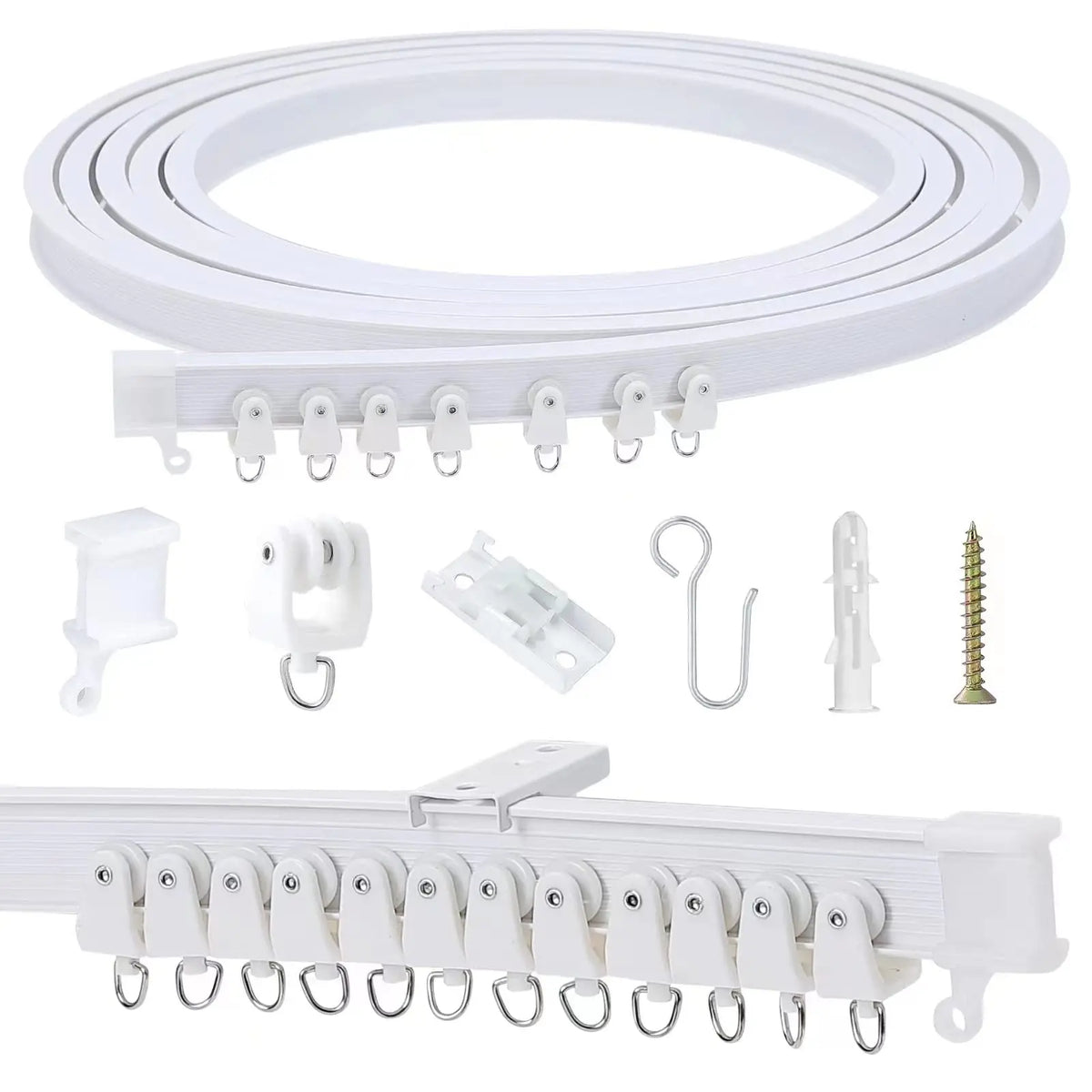 rideau rail blanc moderne vis clips boucles fixations entretoise flexible