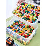 boîtes jouets empilables transparentes blanc jaune vert grille moderne poignée amovible respectueuses environnement