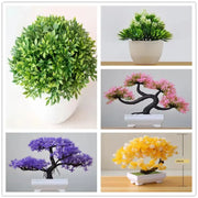 plante artificielle bonsaï deco vert rose jaune violet marron feuilles fleurs réaliste zen minimaliste