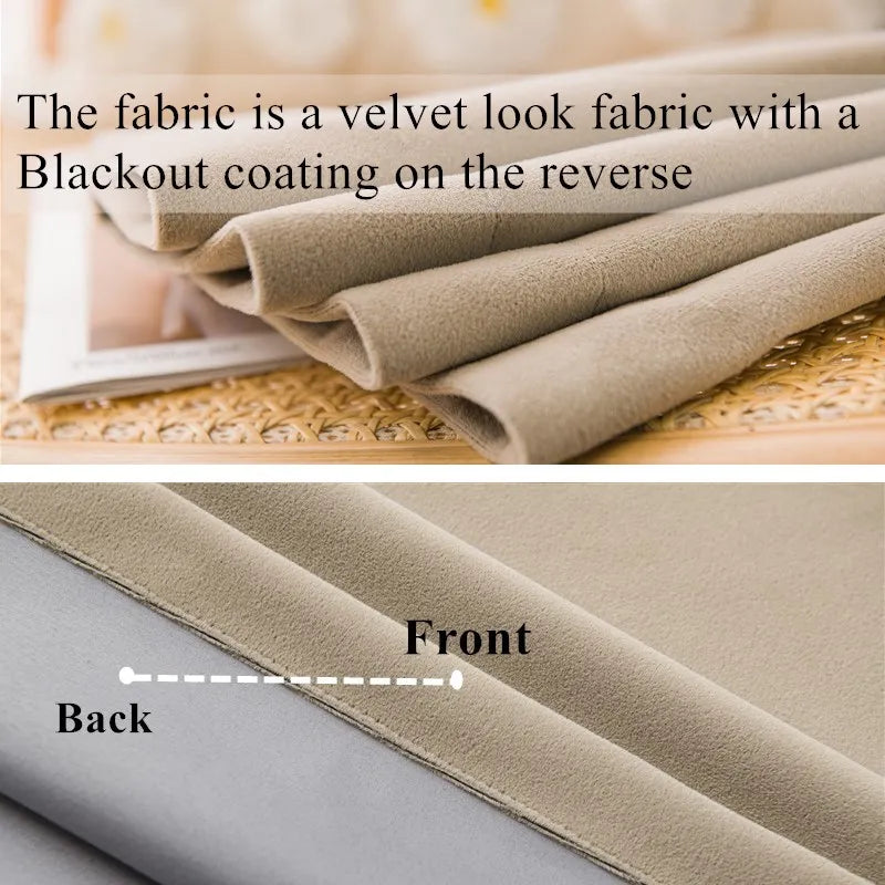 Rideau occultant beige installé sur une fenêtre plate